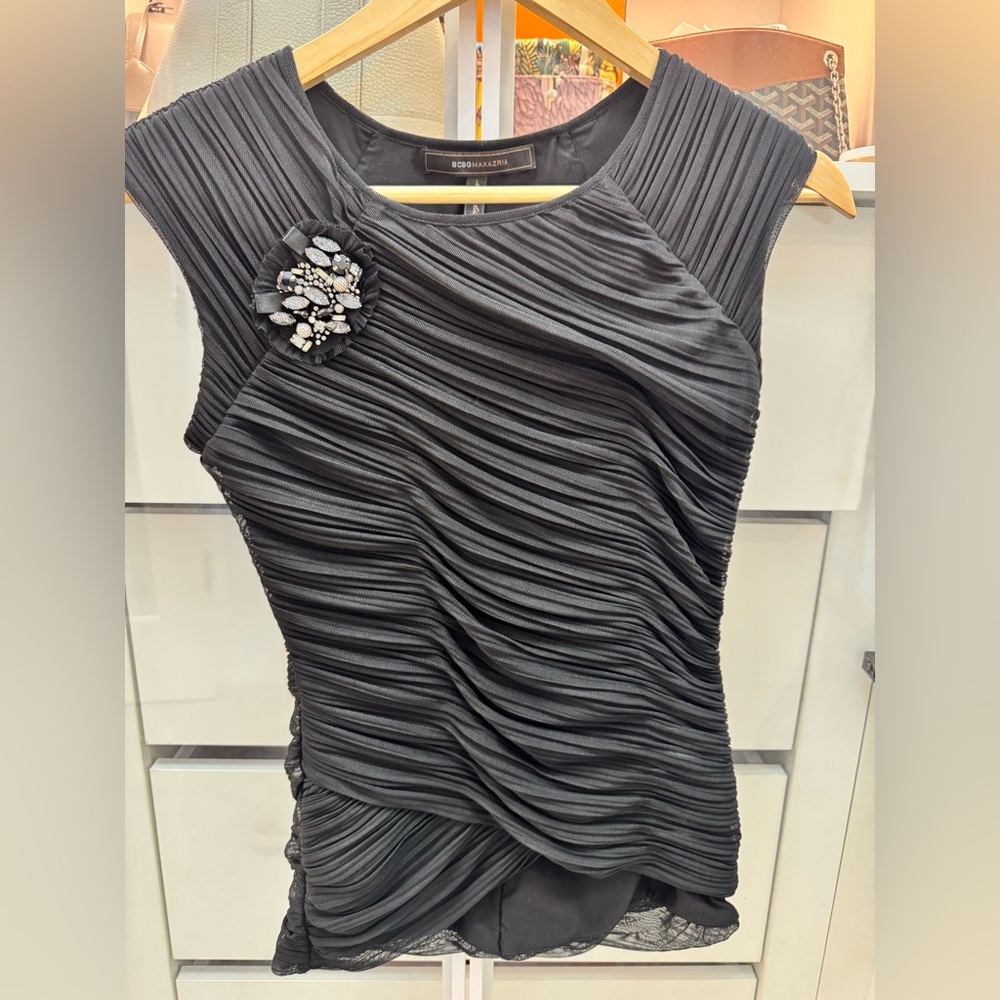 BCBGMaxAzria Black Asymmetrical Dress with Embellishment